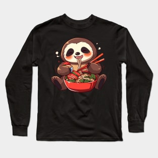 Sloth T-Shirt, Slow Food Top, Casual Apparel, Slow Life Tee, Ramen Lover's Top Long Sleeve T-Shirt